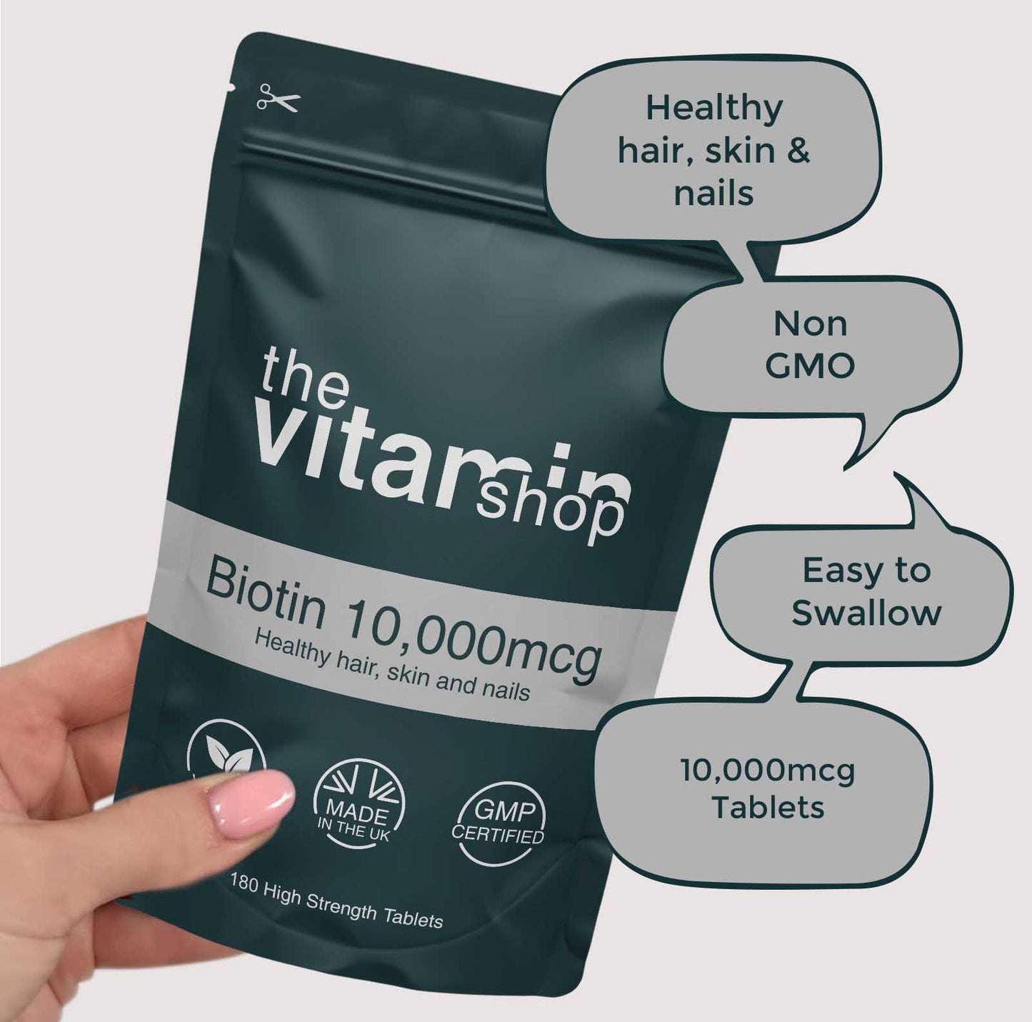 Biotin 10,000mcg Tablets For Healthy Hair, Skin & Nail Growth (180 Tablets)