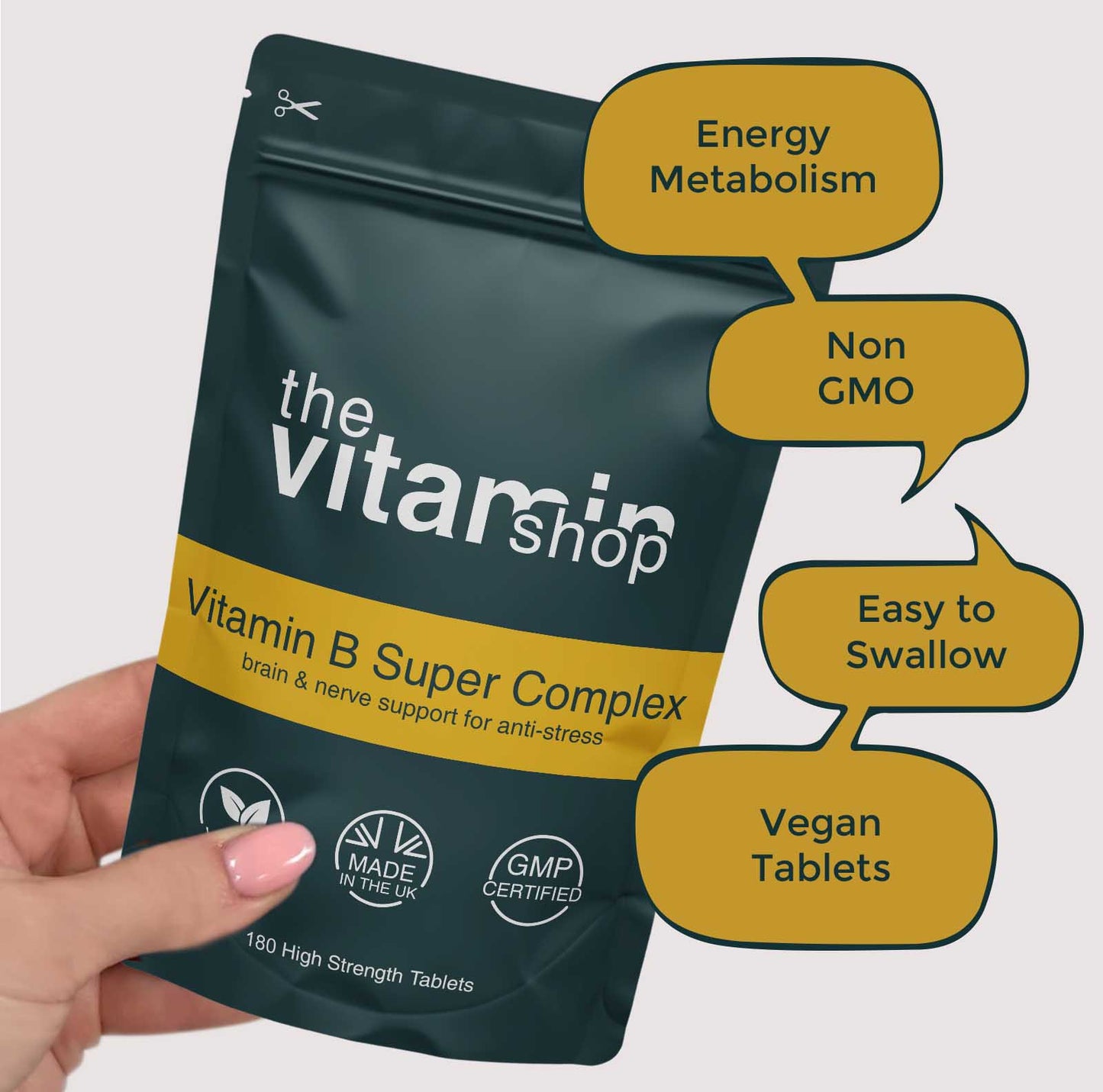 Vitamin B Super Complex Vegan Max Strength For Metabolism B1 B2 B3 B5 B6 B7 B9 B12 (180 Tablets)