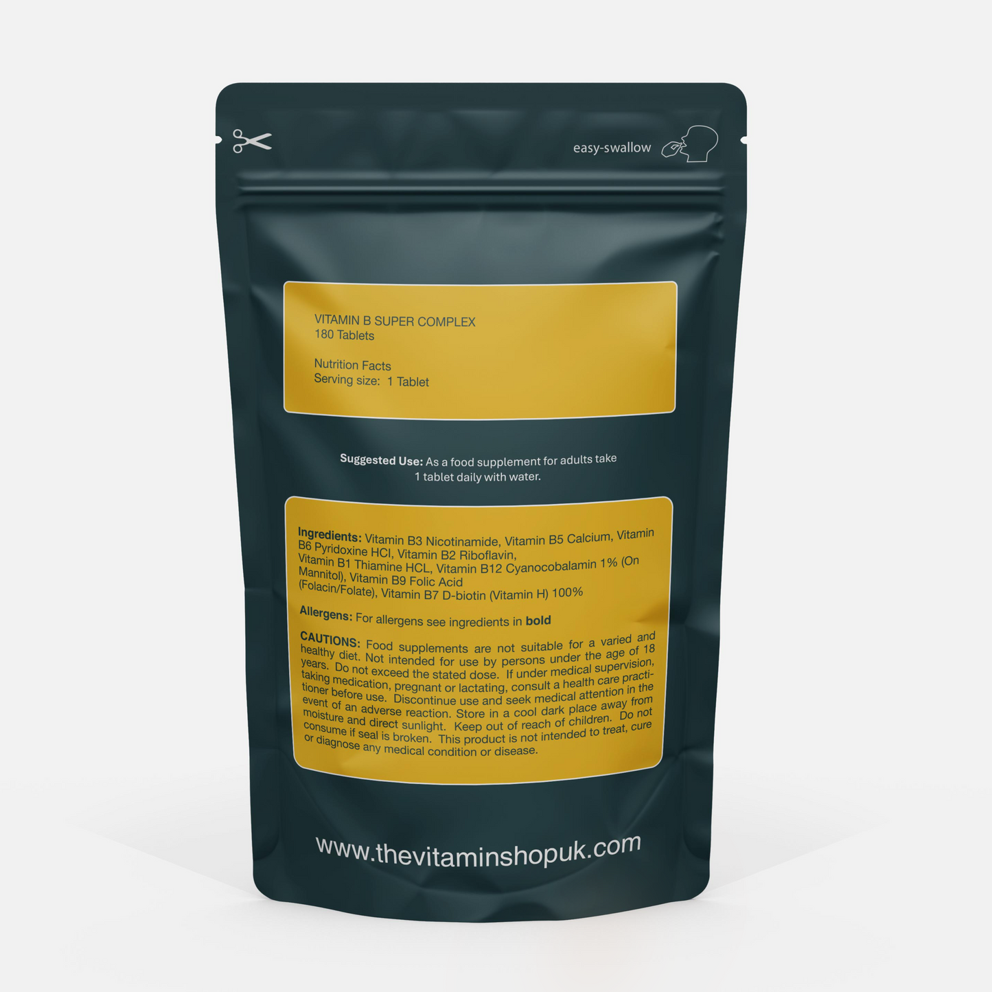 Vitamin B Super Complex Vegan Max Strength For Metabolism B1 B2 B3 B5 B6 B7 B9 B12 (180 Tablets)