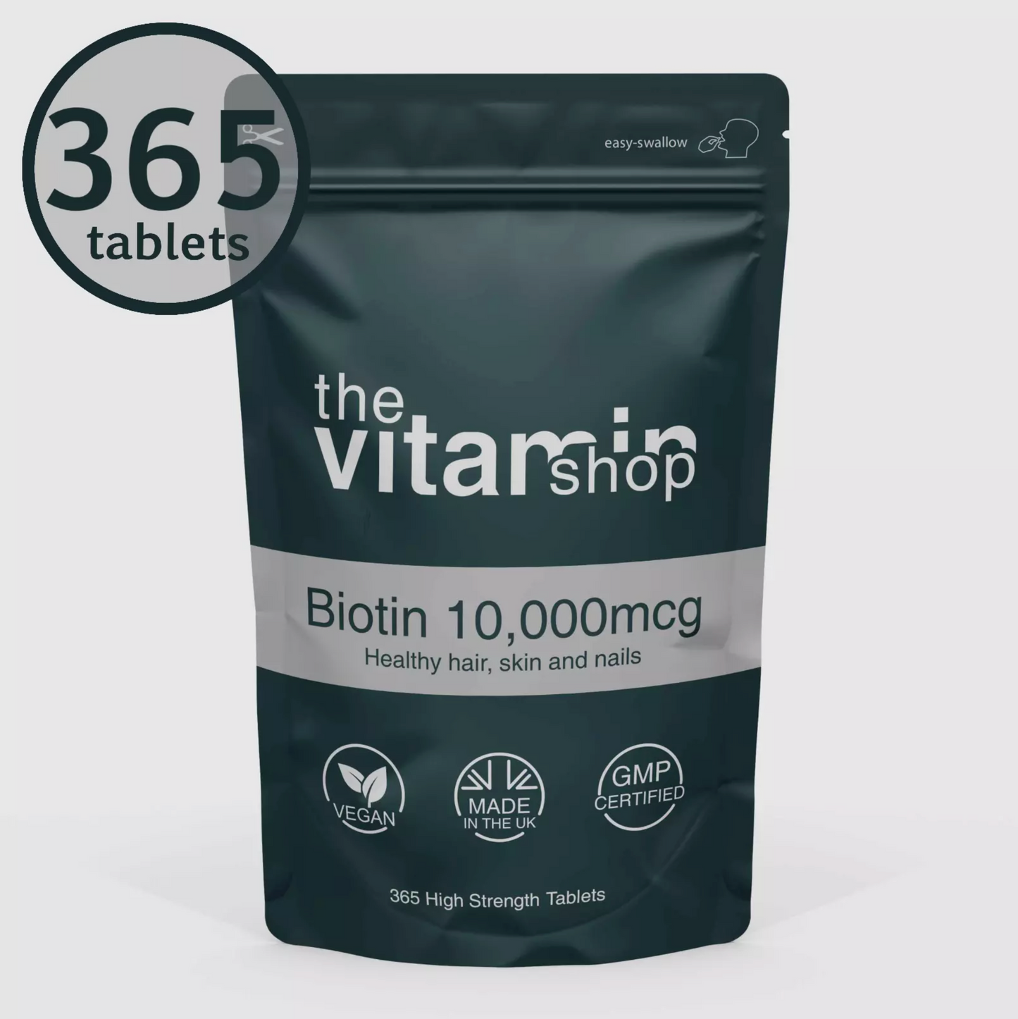 Biotin 10,000mcg Tablets For Healthy Hair, Skin & Nail Growth (365 Tablets)