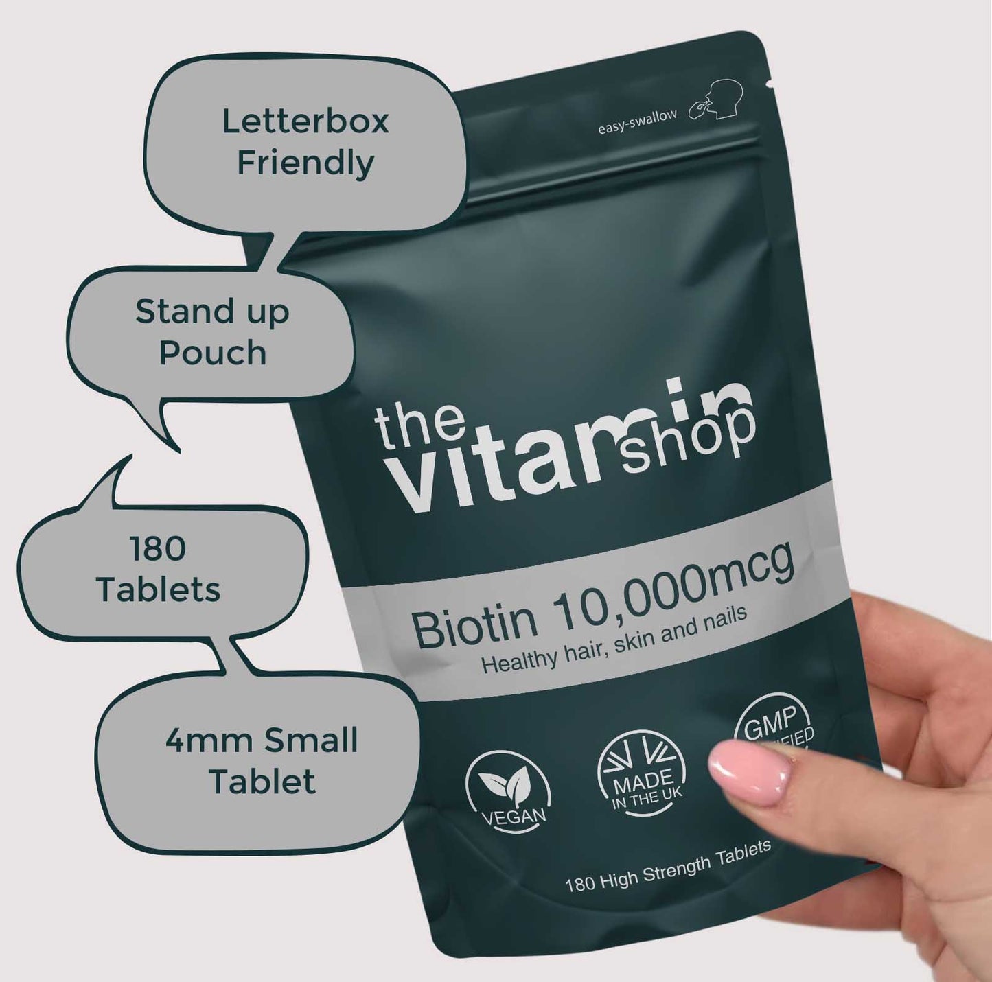 Biotin 10,000mcg Tablets For Healthy Hair, Skin & Nail Growth (180 Tablets)
