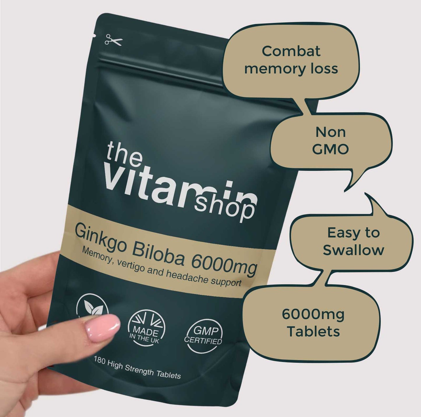 Ginkgo Biloba 6000mg Tablets for Memory Loss & Headaches (180 Tablets)