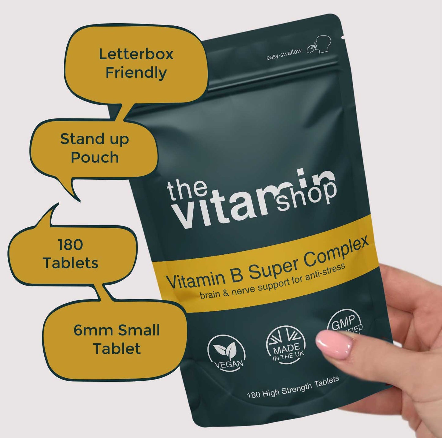 Vitamin B Super Complex Vegan Max Strength For Metabolism B1 B2 B3 B5 B6 B7 B9 B12 (180 Tablets)