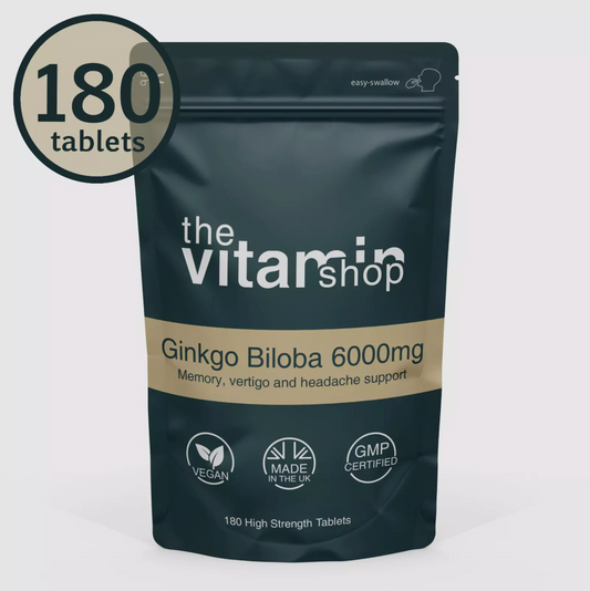 Ginkgo Biloba 6000mg Tablets for Memory Loss & Headaches (180 Tablets)