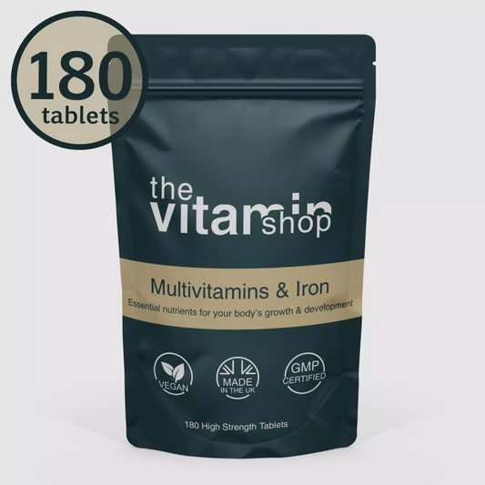 Multivitamin and Iron For General Health & Wellbeing | Vitamins A, D, E, C, B1, B2, B6, B12, Niacin &Folic Acid (180 Tablets)