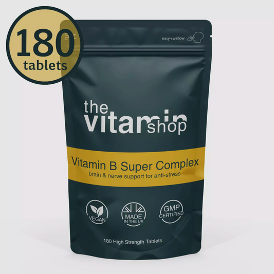 Vitamin B Super Complex Vegan Max Strength For Metabolism B1 B2 B3 B5 B6 B7 B9 B12 (180 Tablets)